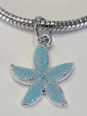 NWT For Pandora Charm Bracelets Bright Blue Enameled Starfish Dangle Pendant